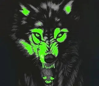 Glow in the dark wolf design featuring vibrant screen printing for a striking visual effect.